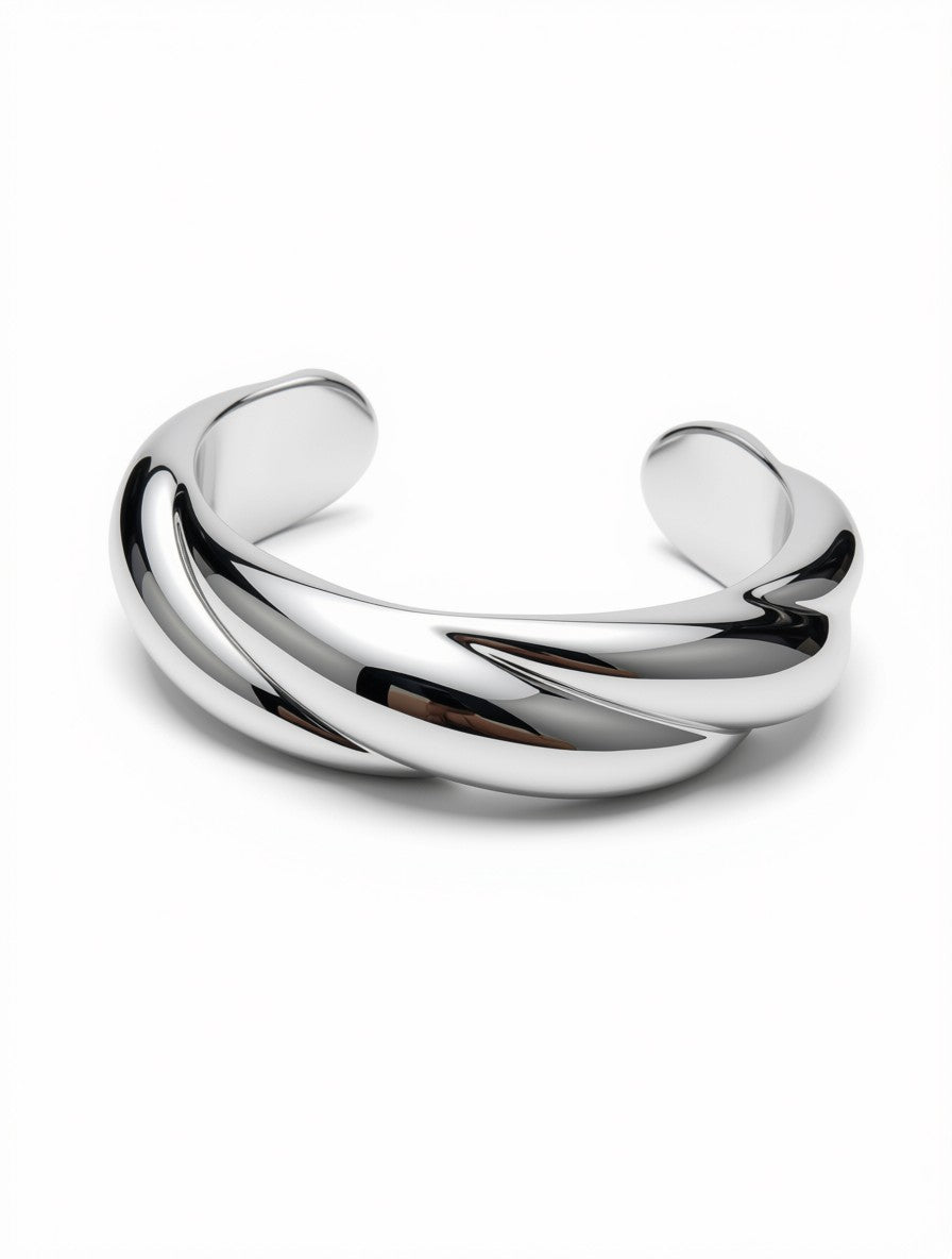 Set Brazaletes Cuffs Escultóricos Plateados