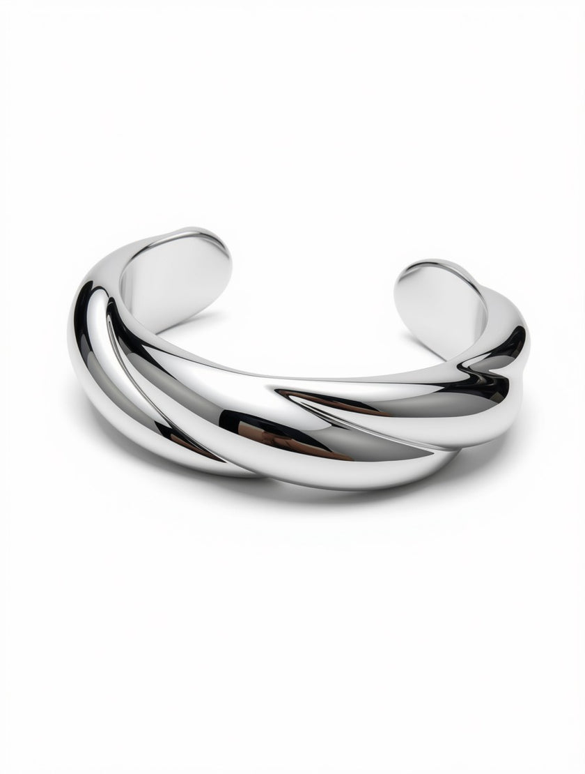 Set Brazaletes Cuffs Escultóricos Plateados