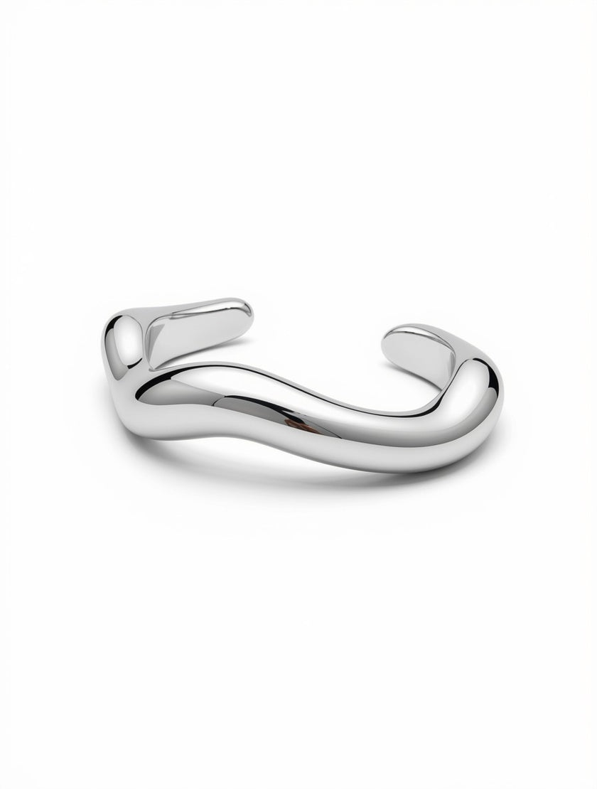 Set Brazaletes Cuffs Escultóricos Plateados